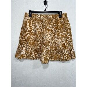 Christian Siriano Skirt Womens Large Gold White Floral 100% Linen Boho Pockets